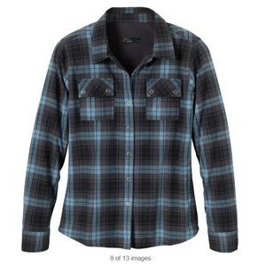 Prana Bridget Lined Plaid Shirt in Blue and Grey Plaid, M